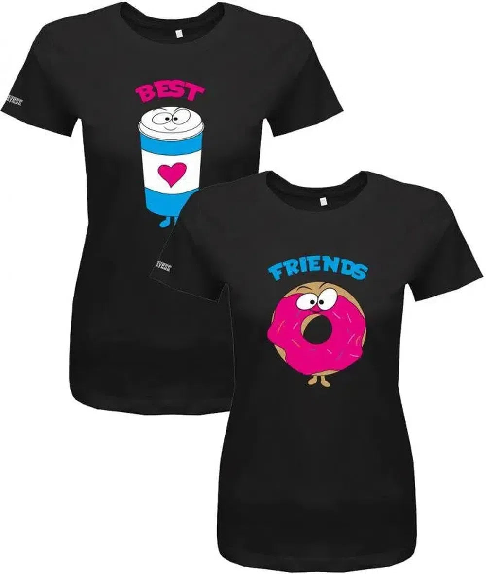 Best Friends Partner Shirt Coffee & Donut - Damen T-Shirt 2 Stk.