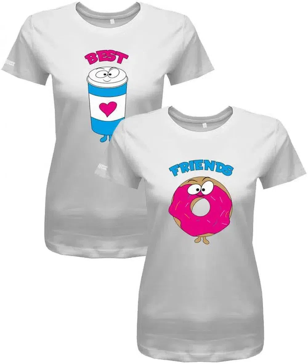 Best Friends Partner Shirt Coffee & Donut - Damen T-Shirt 2 Stk.