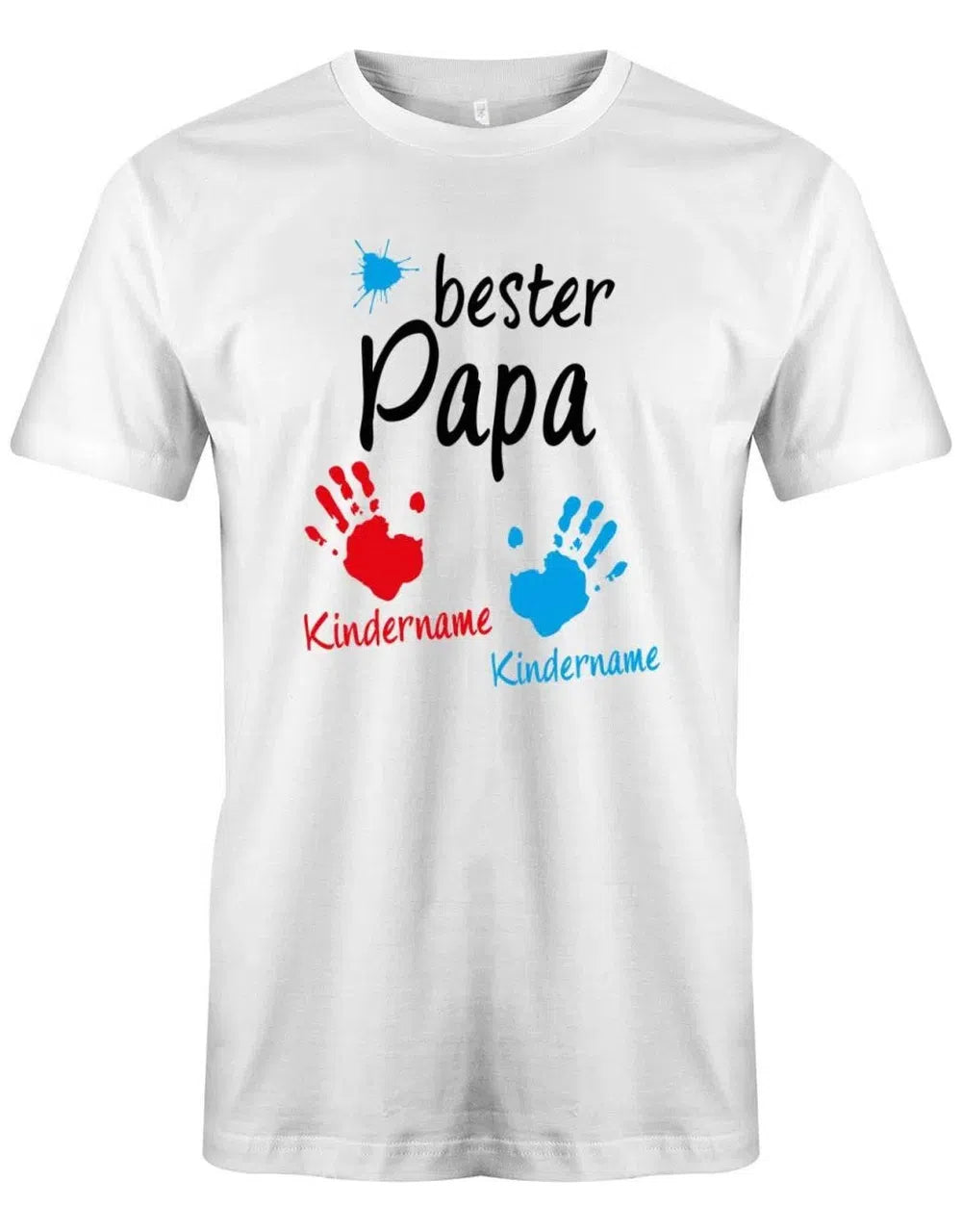 Bester Papa Farbklecks Kinder 2 Handabdruck Wunschname - Papa Shirt Herren