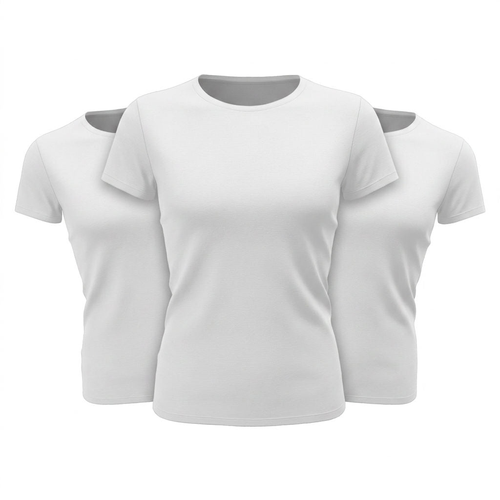 Damen T-Shirt einfarbig Basic rundhals rosa 3er Pack Weiß