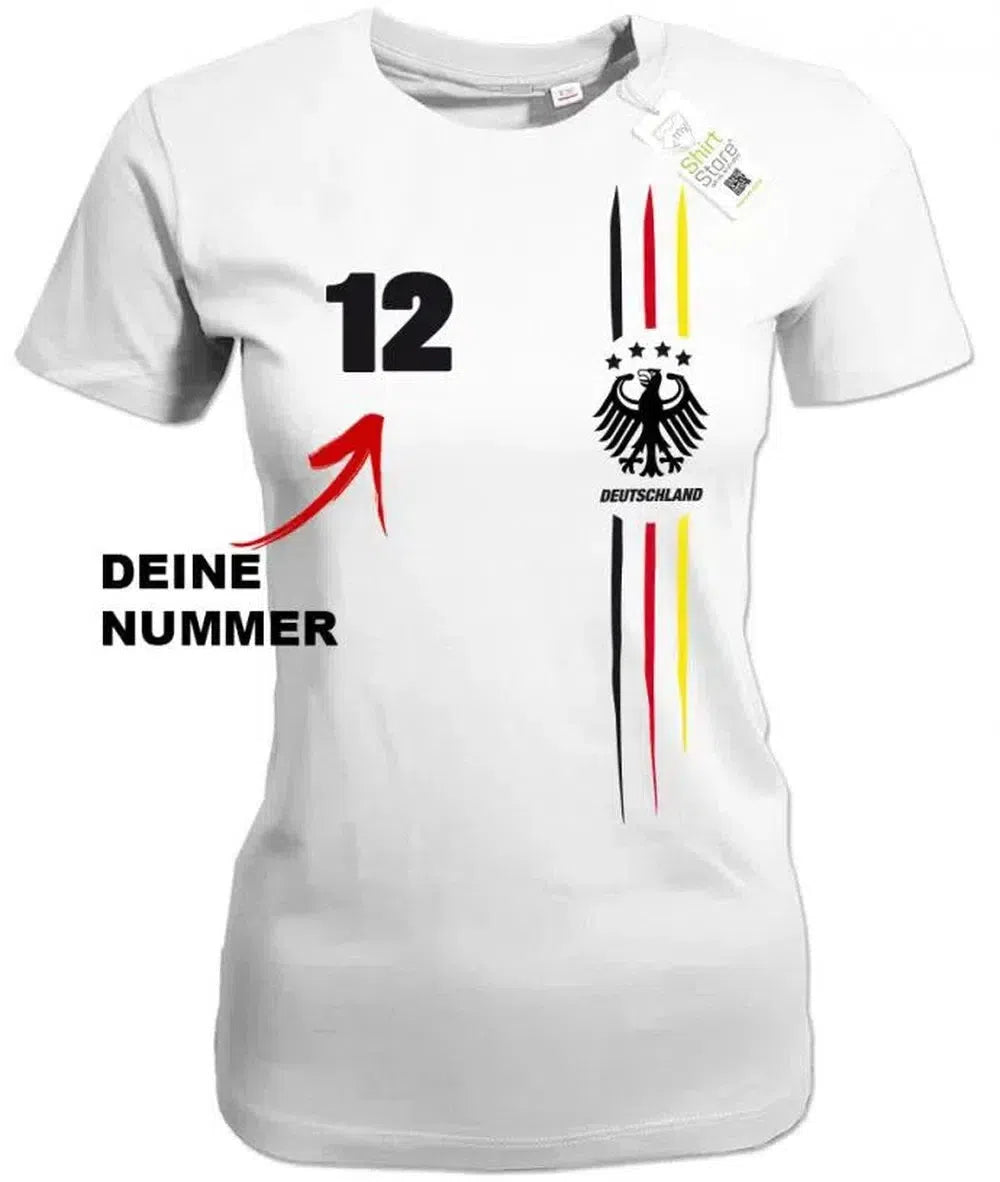 Deutschland EM WM Stripes 4 Sterne Wunschnummer - Damen T-Shirt