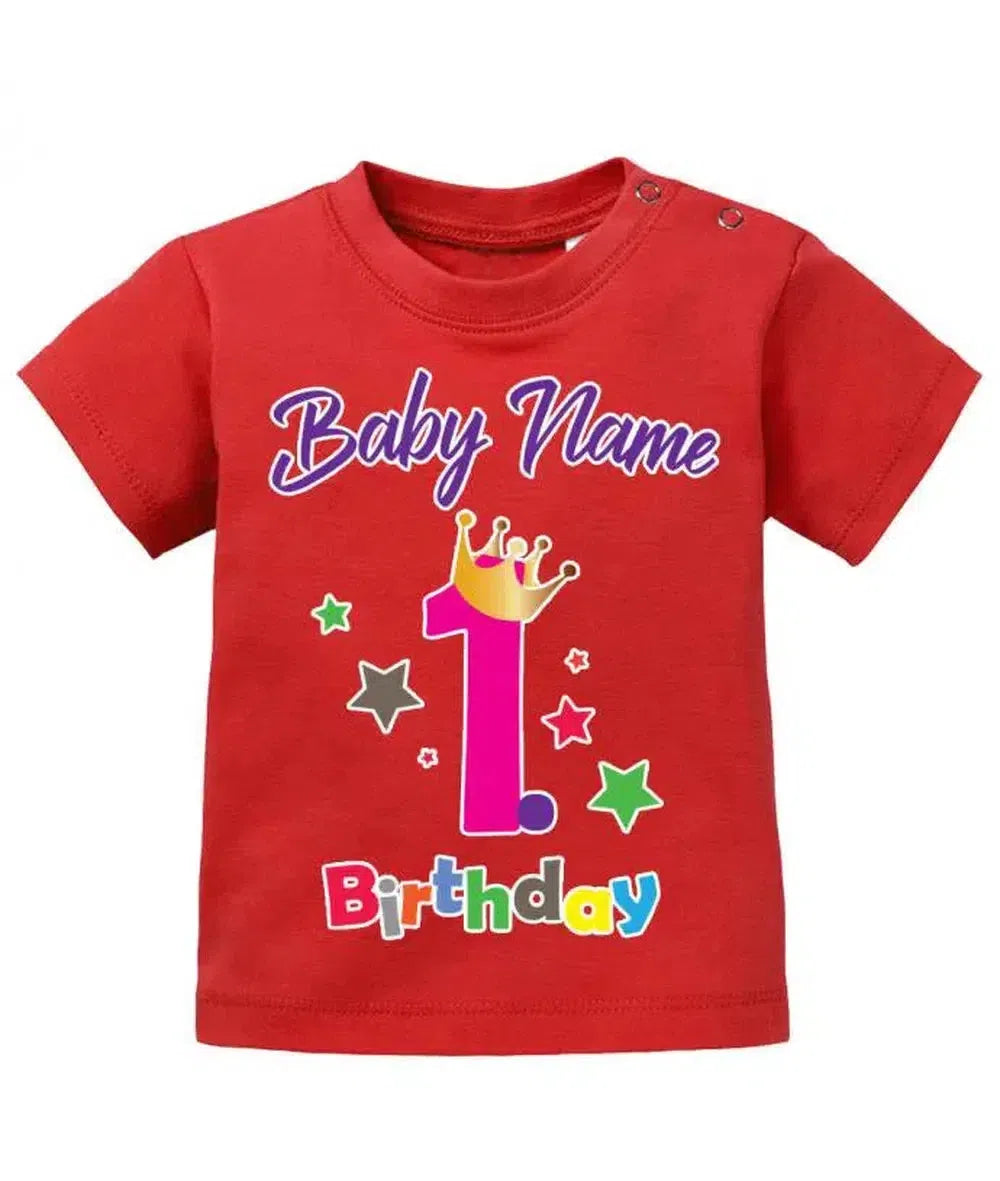 Erster Geburtstag First Birthday personalisiert mit Name - Mädchen - Baby T Shirt