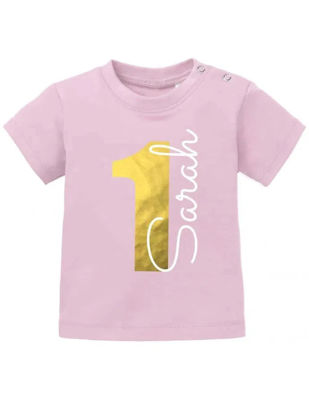 Erster Geburtstag mit Goldene 1 und personalisiert mit Name - Baby Shirt