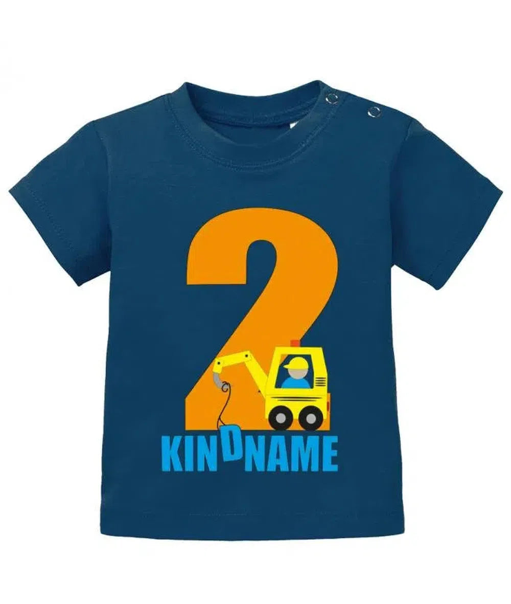 Geburtstag Shirt 2 - Bagger Zwei mit Wunschname - Jungen und Mädchen - Baby T-Shirt