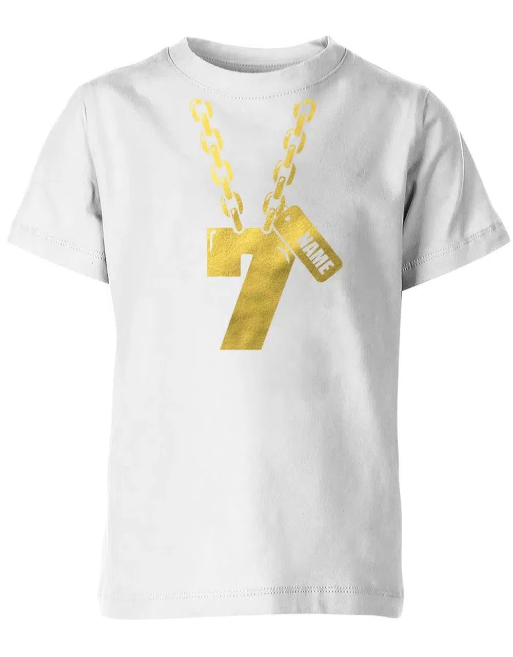 Geburtstags T-Shirt 7 Jahre Junge und Mädchen Goldene Kette 7 mit Name