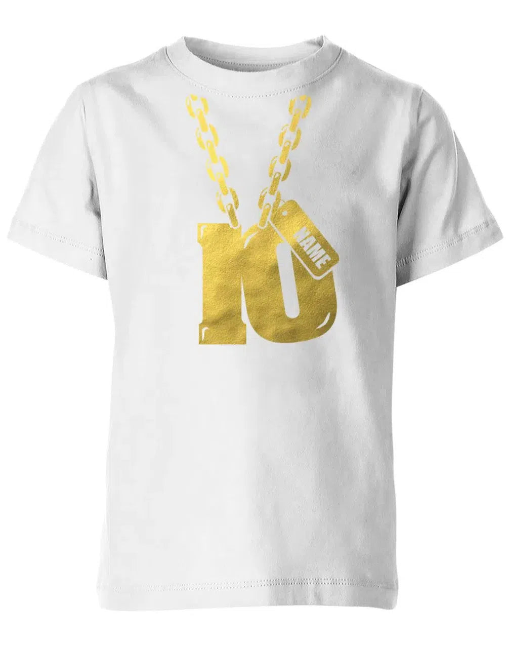 Geburtstagsshirt 10 Jahre - Jungen und Mädchen - Goldene Kette mit Zahl 10 und Name