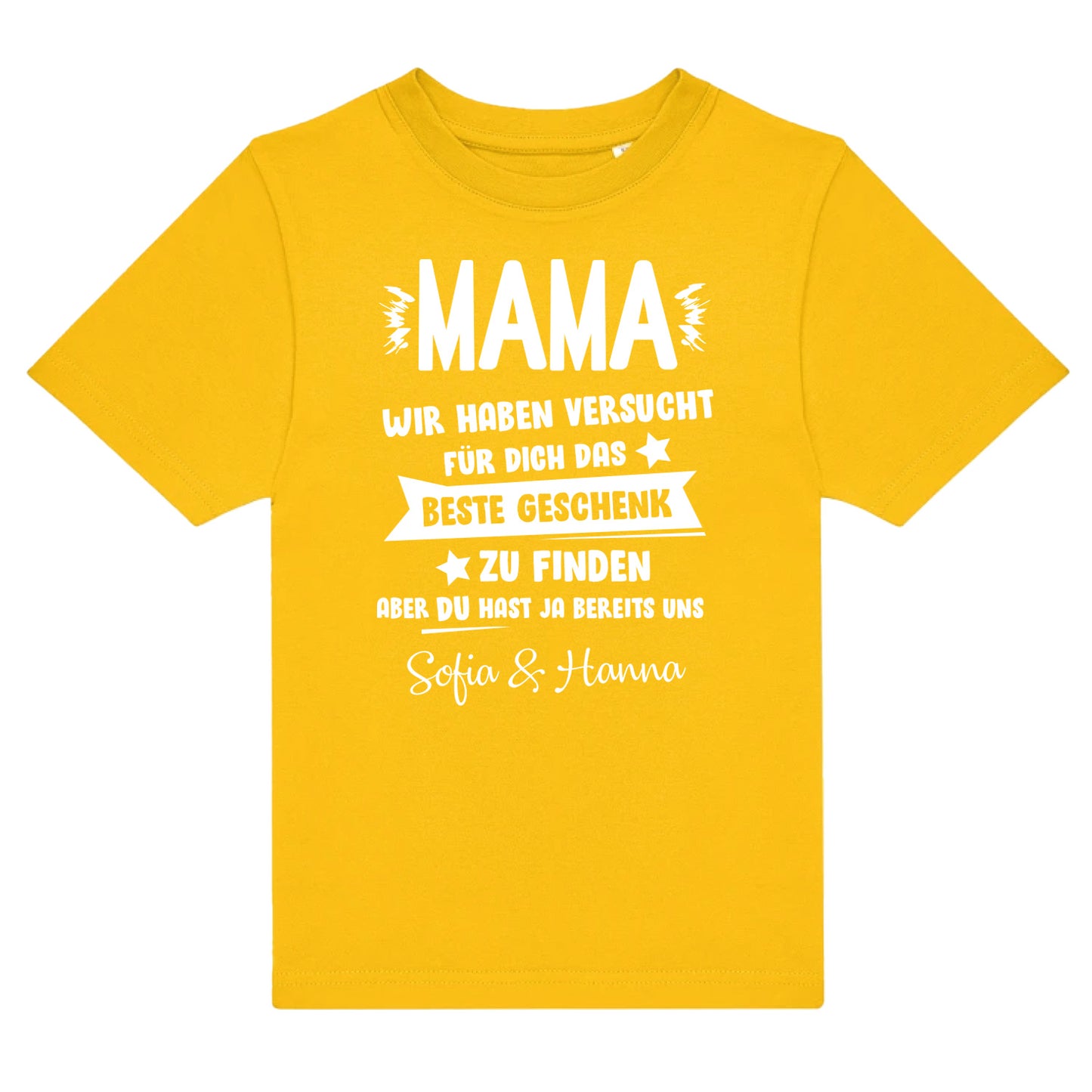 Gelb: Mama T-Shirt mit Spruch „Beste Geschenk“ in Gelb – personalisiert