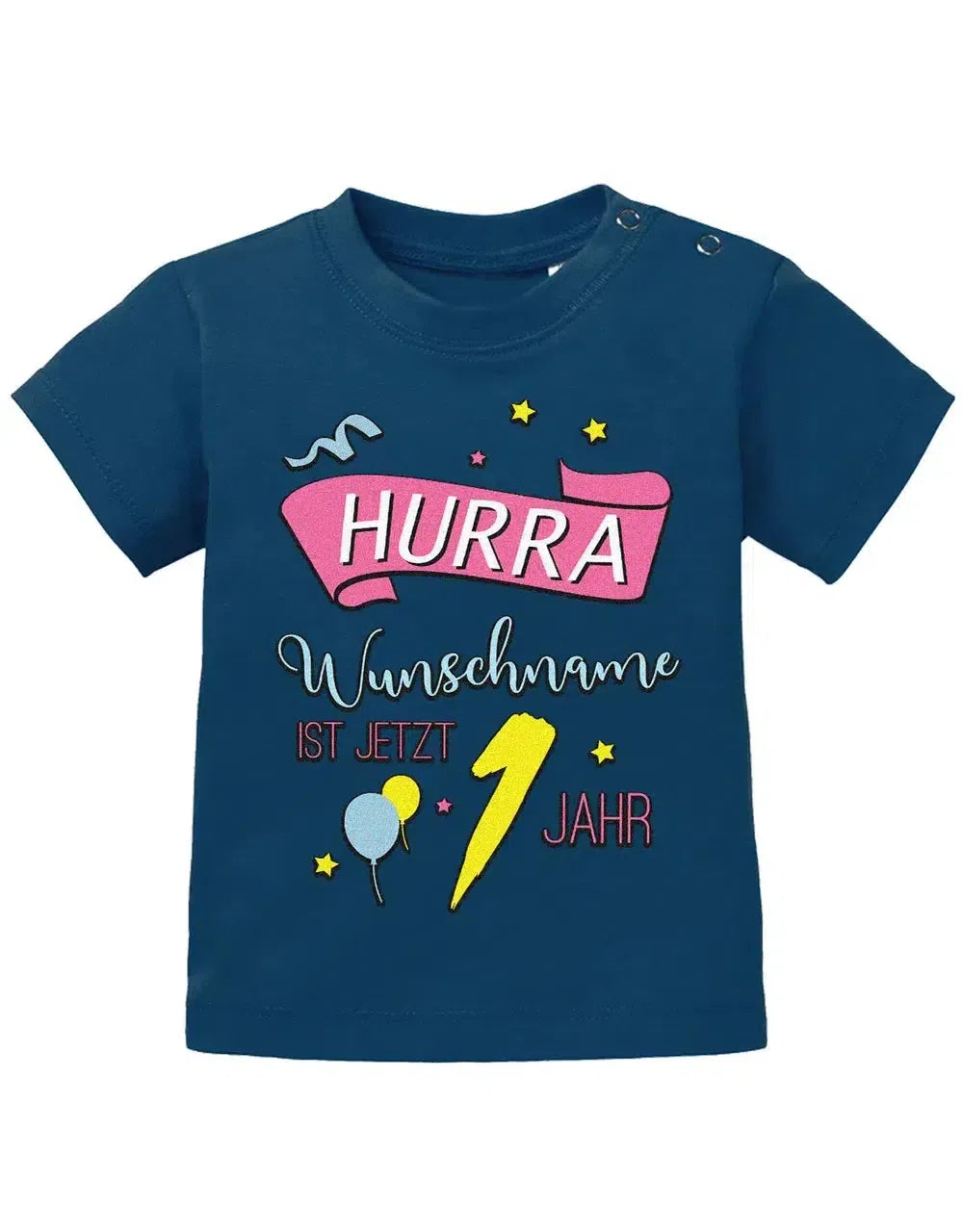 Hurra Name vom Kind ist jetzt 1 Jahr - personalisiert mit Name - Mädchen - Baby Shirt