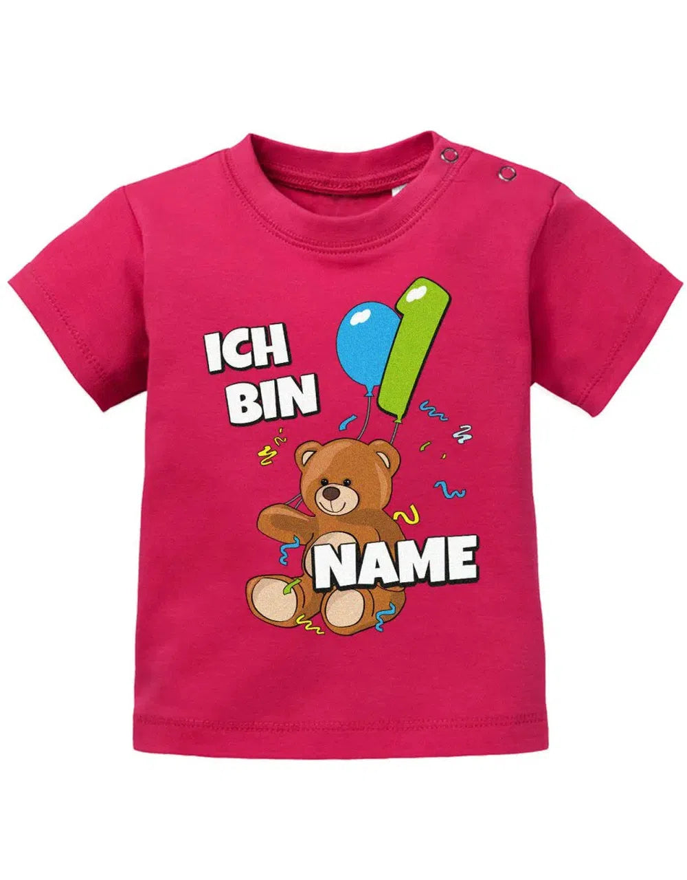 Ich bin 1 - Teddy mit Luftballon - Erster Geburtstag - Personaliert mit Name Baby Shirt