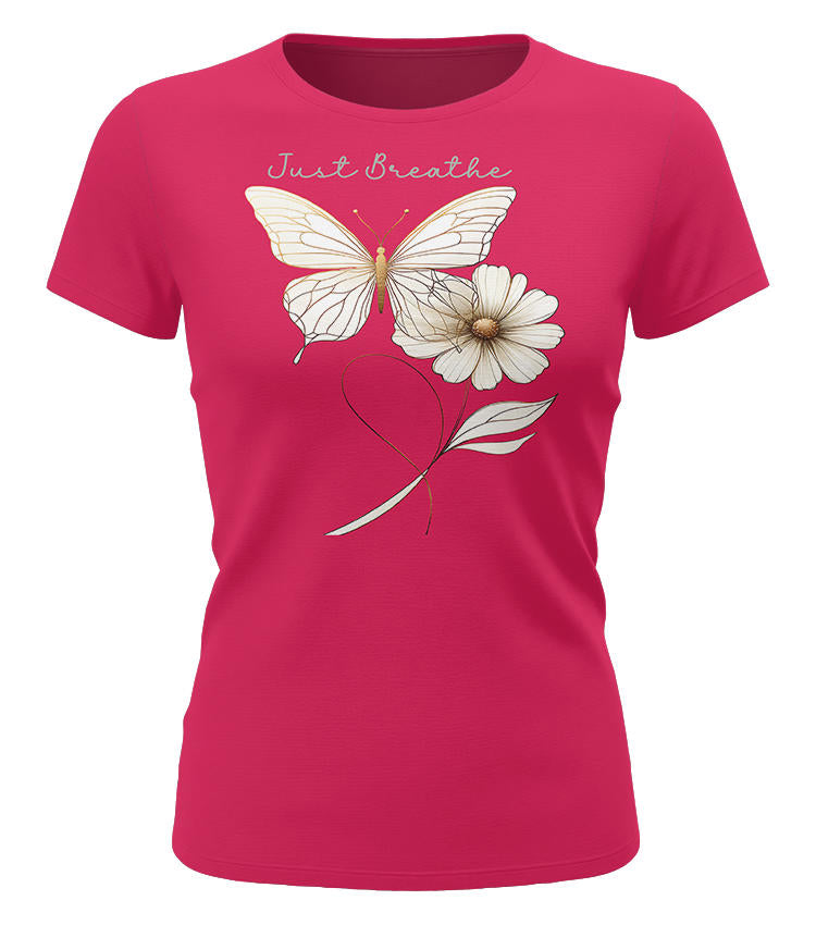 sorbet damen t shirt just breathe yoga meditation schmetterling blume sommer achtsamkeit shirt