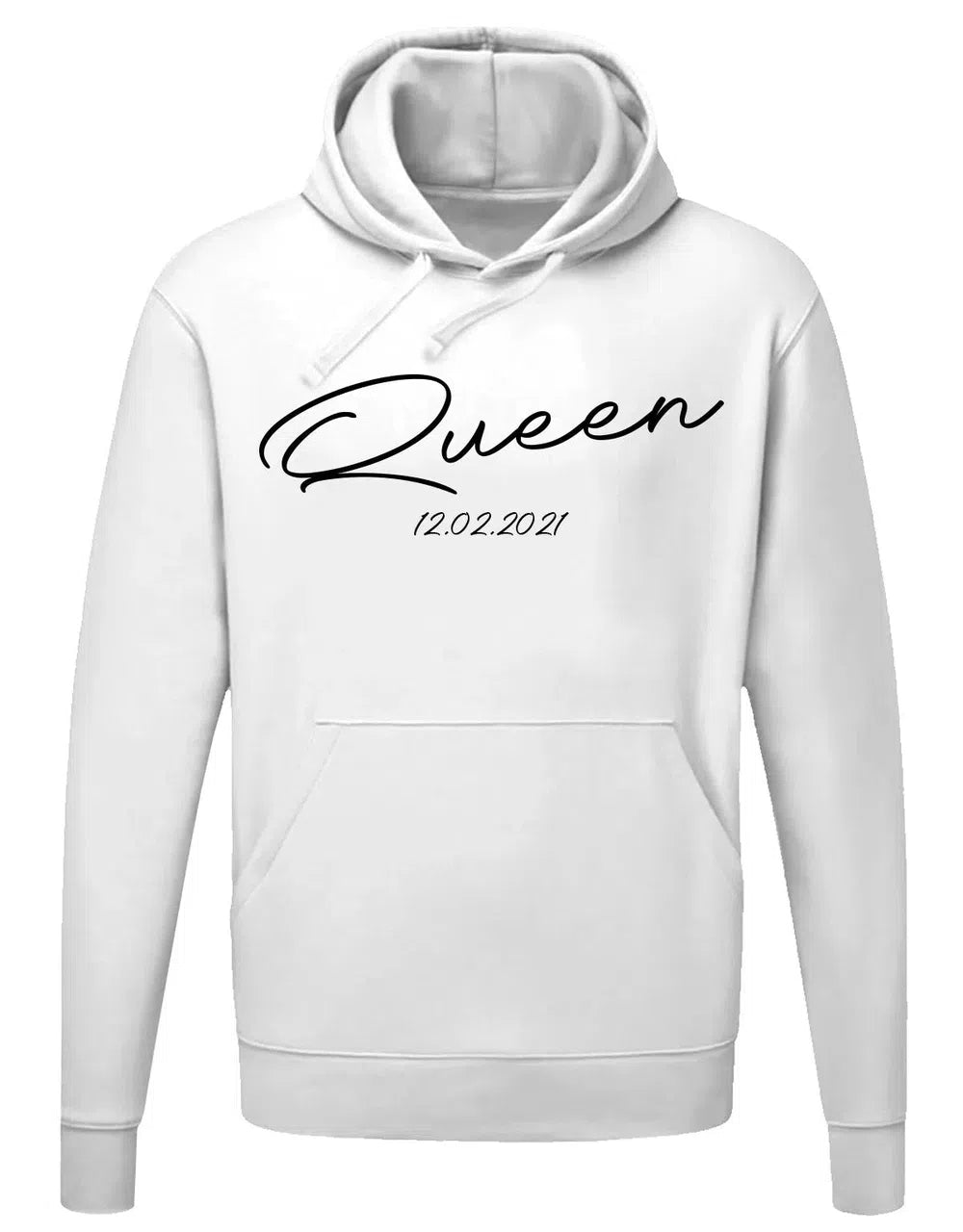 King und Queen Schreibschrift Partner Couple Hoodie mit Datum