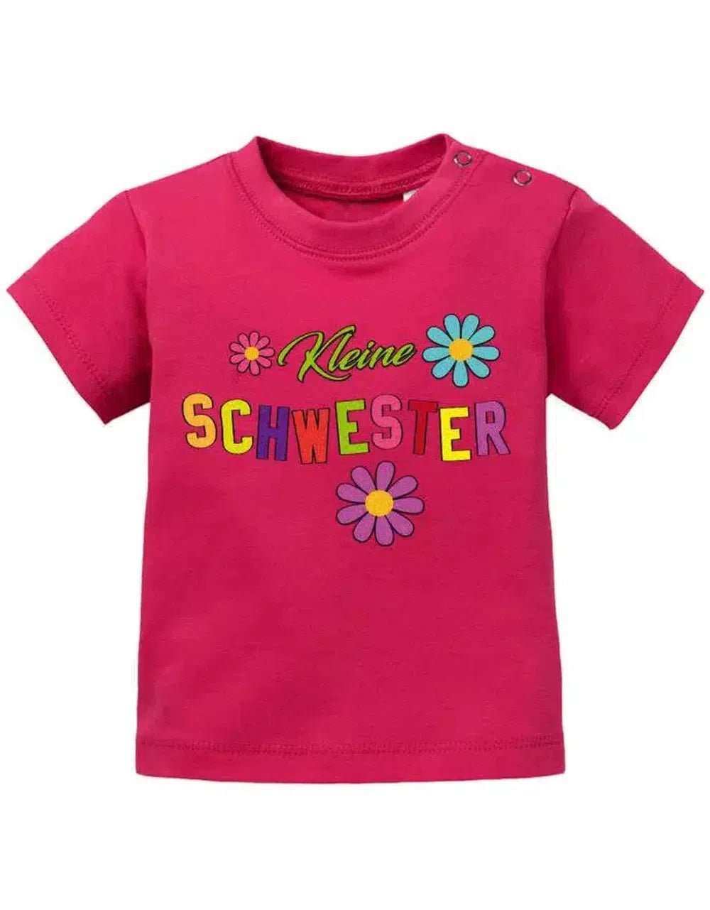 Kleine Schwester mit bunten Blümchen Baby T-Shirt