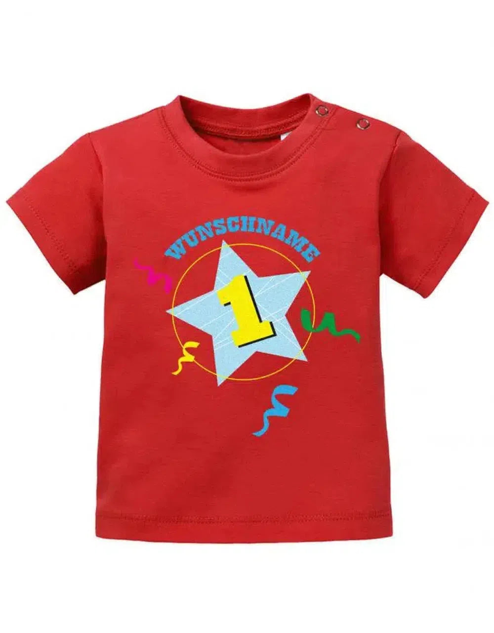 Konfetti Stern Eins Wunschname - personalisierbar mit Kindername - Baby 1. Geburtstag Shirt