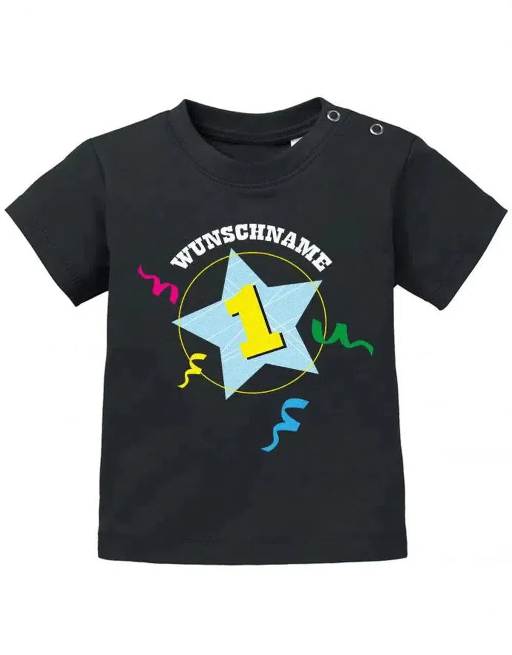 Konfetti Stern Eins Wunschname - personalisierbar mit Kindername - Baby 1. Geburtstag Shirt
