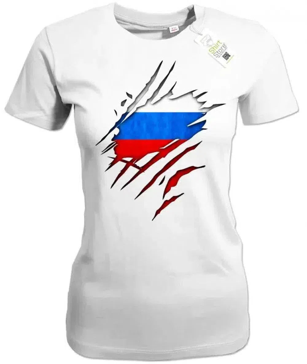 Russland - aufgerissenes Shirt - EM WM - Russia Fan - Damen T-Shirt