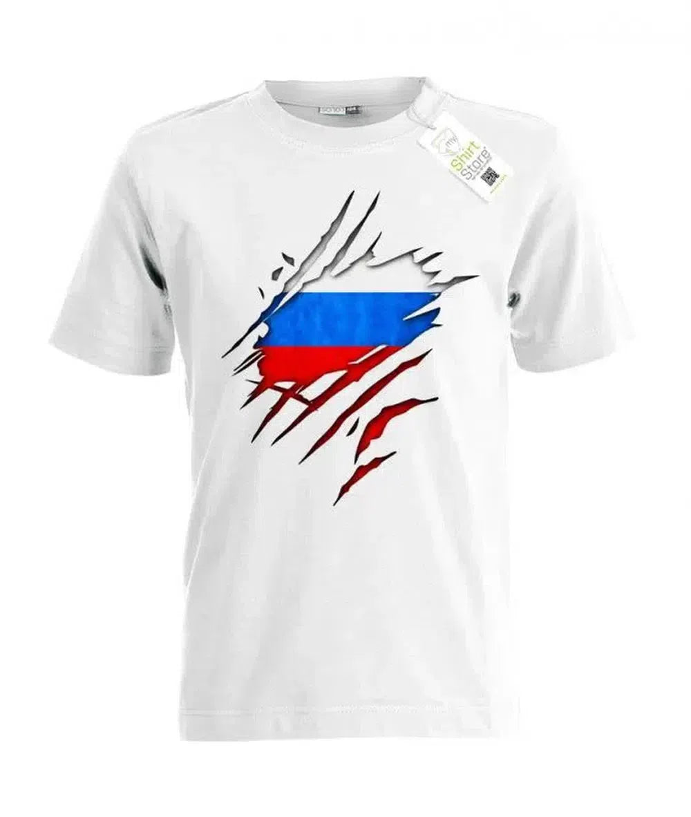 Russland - aufgerissenes Shirt - EM WM - Russia Fan - Kinder T-Shirt
