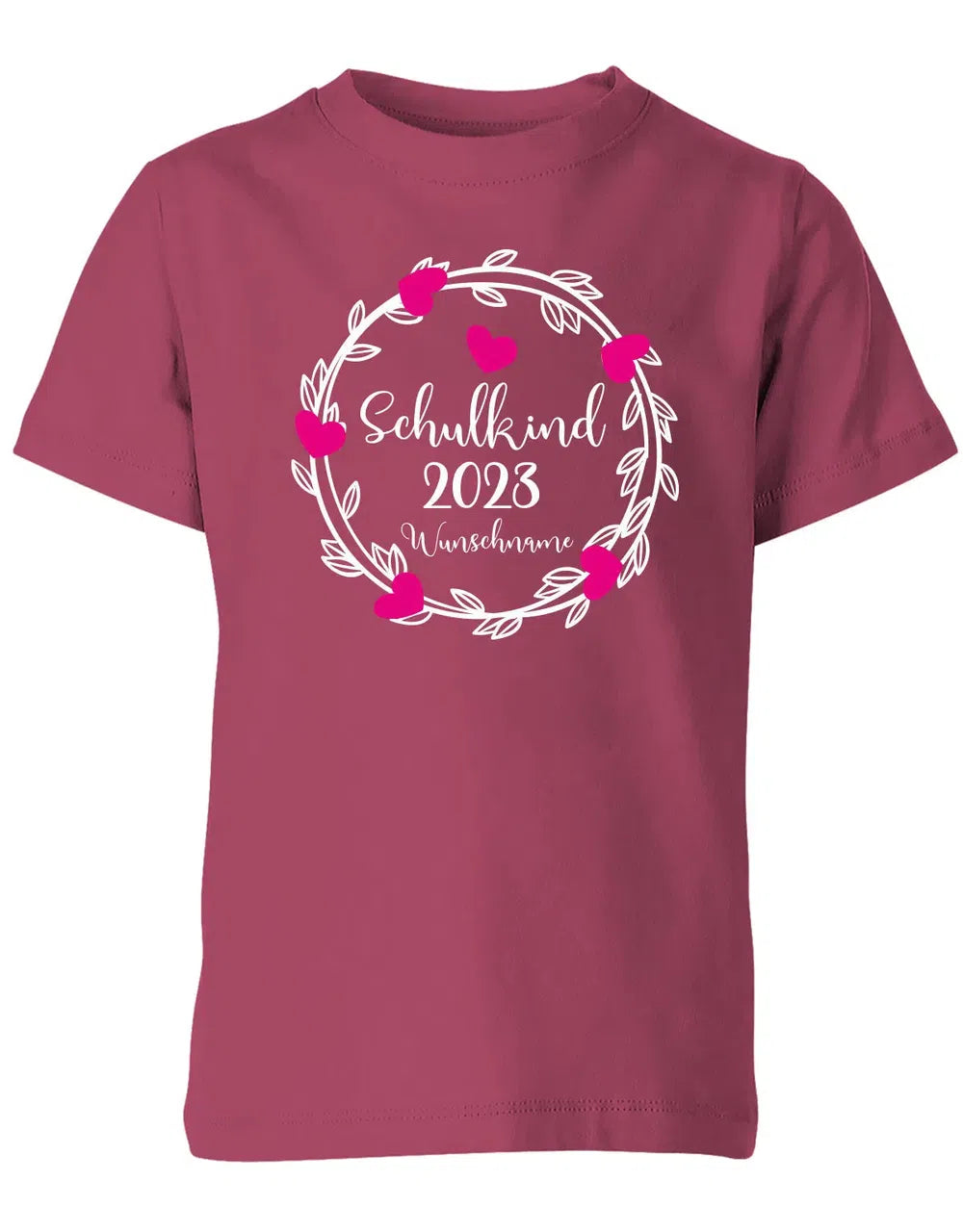 Schulkind 2025 Blumen Herzchen mit Name - Einschulung - Kinder T-Shirt