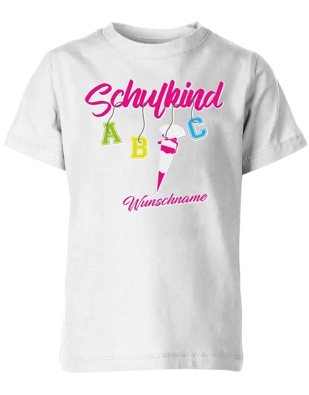 Schulkind ABC Schultüte Wunschname Blau oder Pink Einschulung Kinder T-Shirt