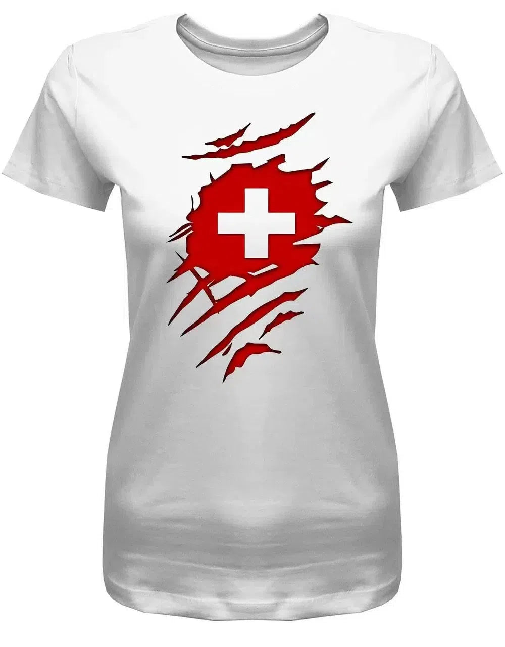Switzerland Shirt aufgerissen - EM WM - Fan Schweiz - Damen T-Shirt