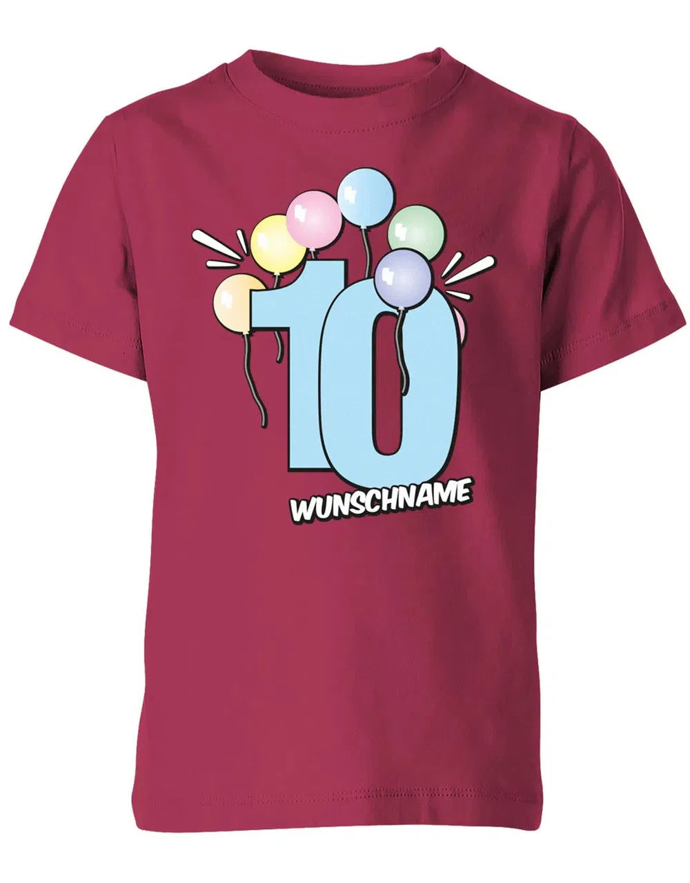 T-Shirt 10 Geburtstag Pastell Luftballons personalisiert mit Name für Junge und Mädchen