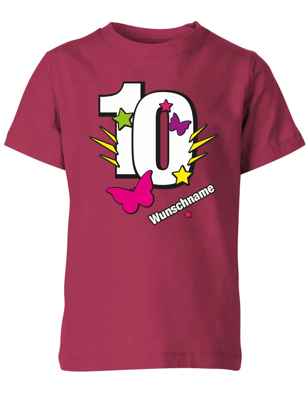 T-Shirt 10 Geburtstag Schmetterlinge und Sterne mit einer großen 10 personalisiert mit Name