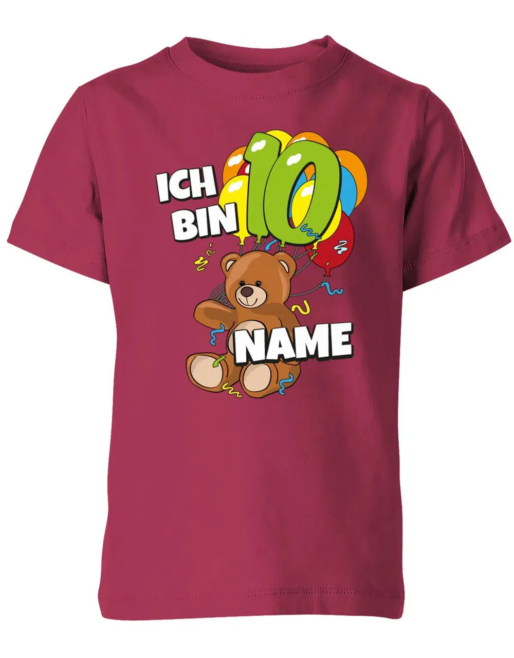 T-Shirt 10 Geburtstag ich bin 10 Teddybär mit 10 Luftballons und Name