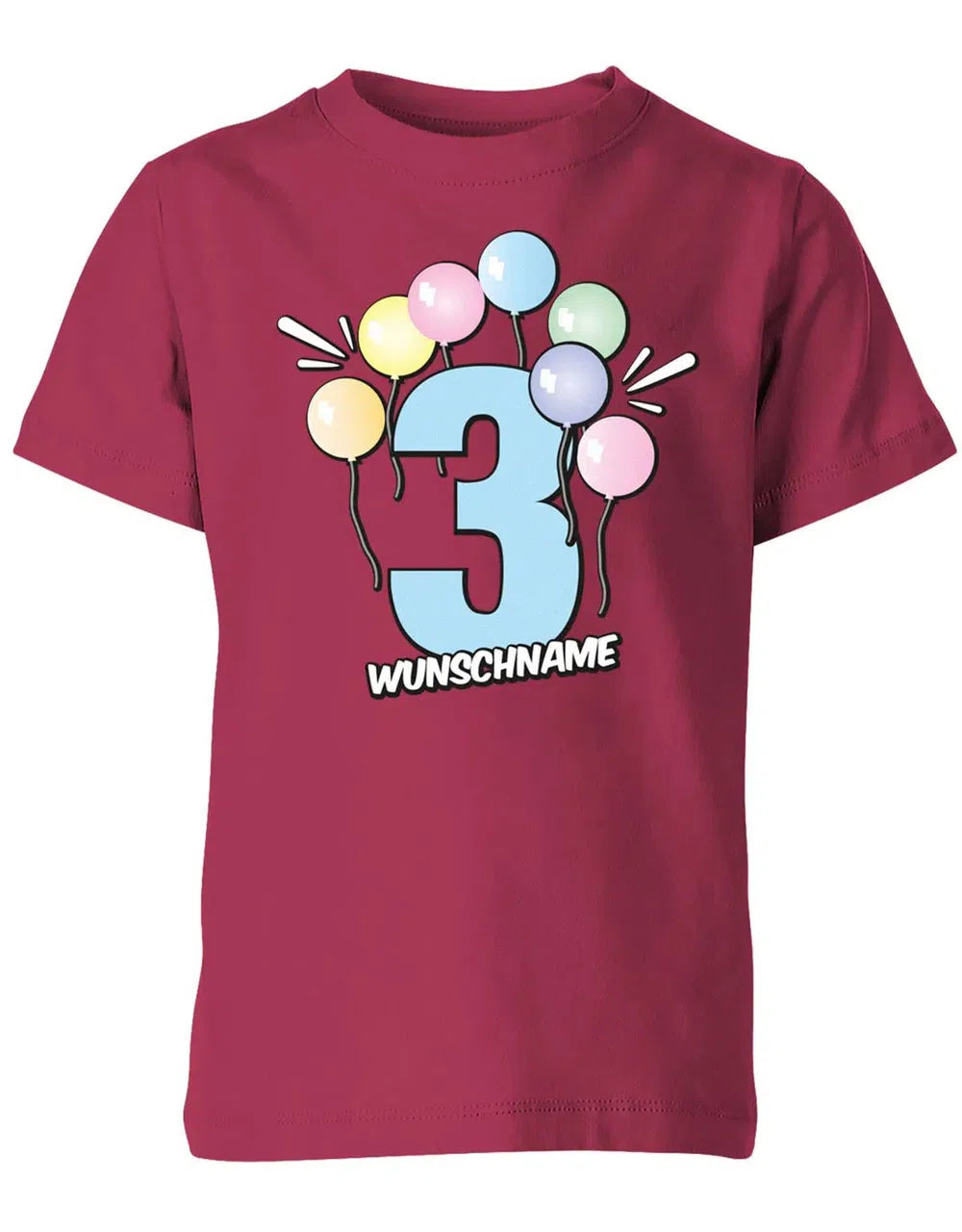 T-Shirt 3 Geburtstag Pastell Luftballons personalisiert mit Name für Junge und Mädchen