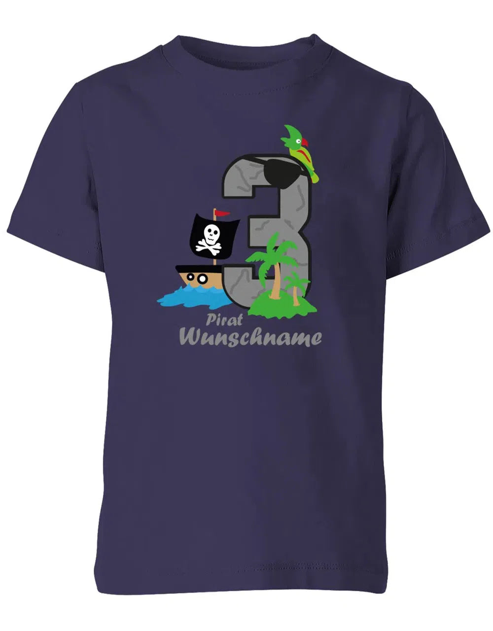 T-Shirt 3 Geburtstag Pirat Insel große 3 mit Augenklappe personalisiert mit Name