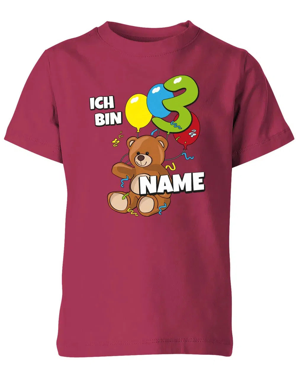 T-Shirt 3 Geburtstag ich bin 3 Teddybär mit 3 Luftballons und Name
