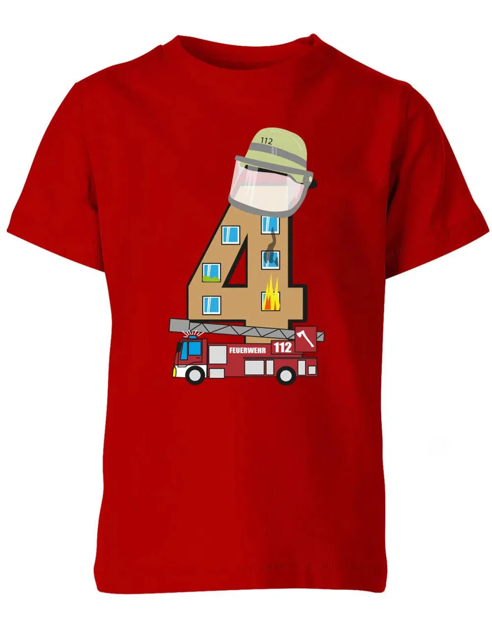 T-Shirt 4 Geburtstag Feuerwehr Junge und Mädchen