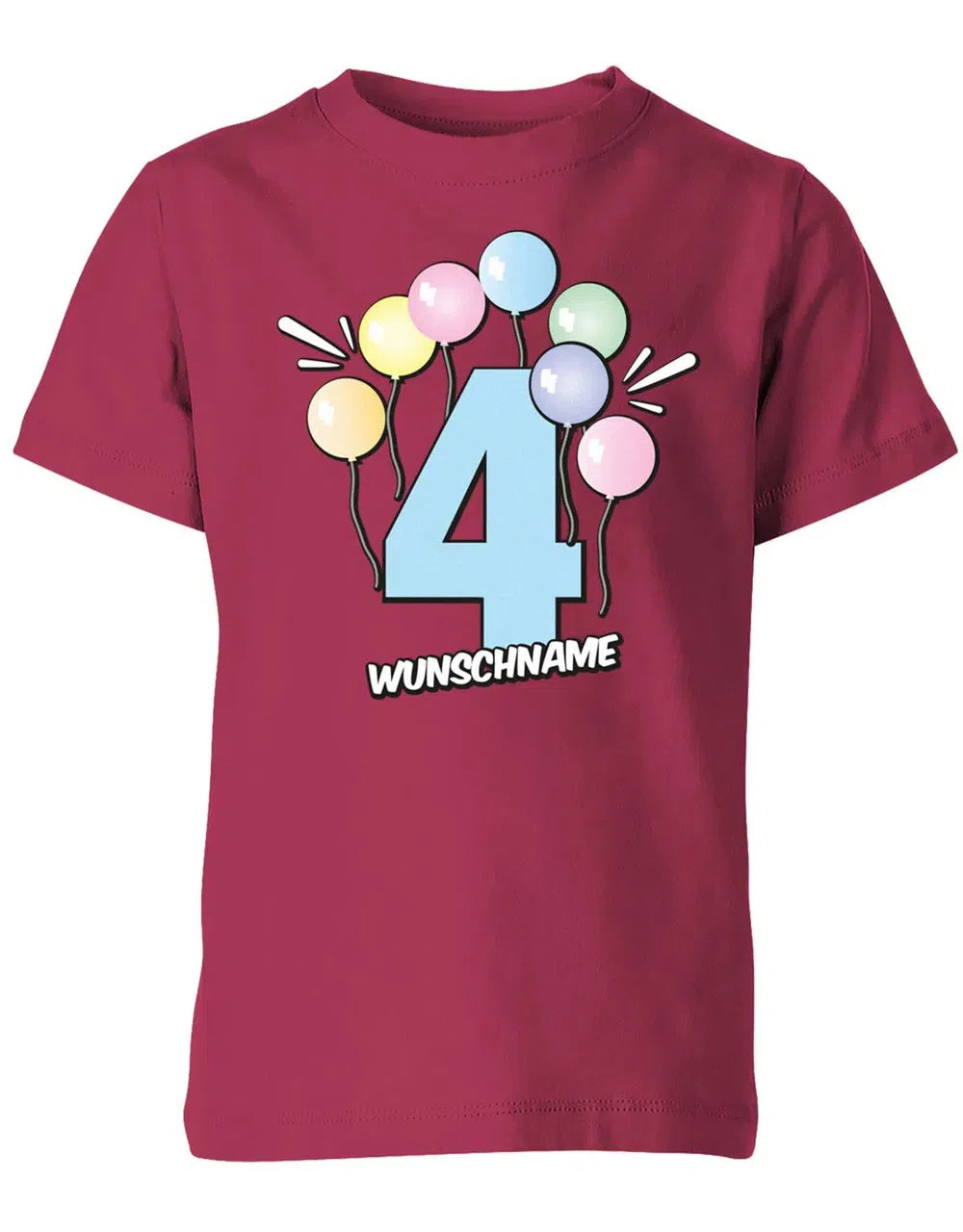 T-Shirt 4 Geburtstag Pastell Luftballons personalisiert mit Name für Junge und Mädchen