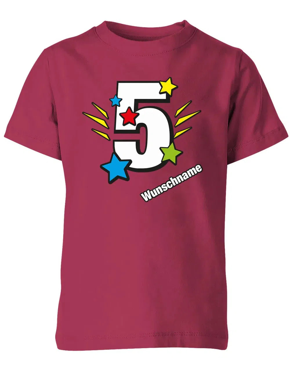 T-Shirt 5 Geburtstag Bunte Sterne mit einer großen 5 personalisiert mit Name