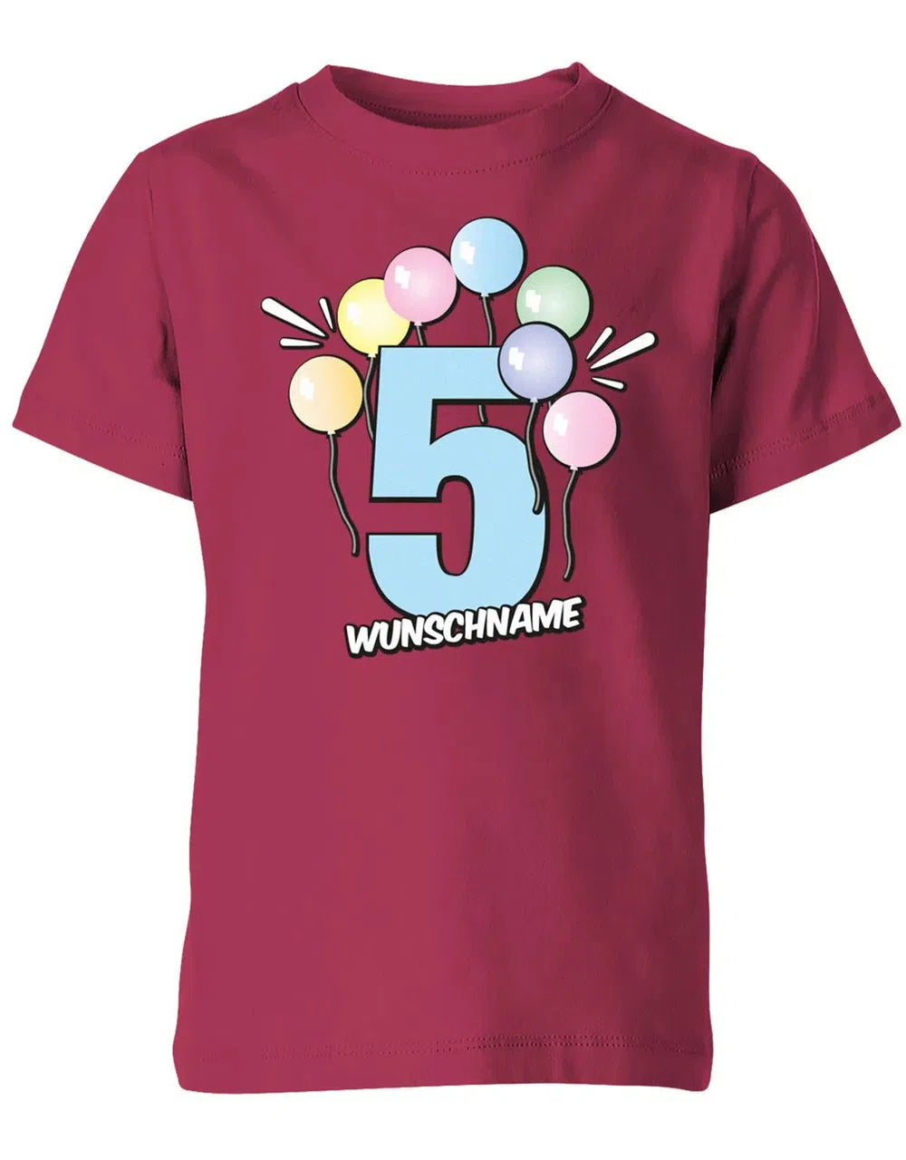 T-Shirt 5 Geburtstag Pastell Luftballons personalisiert mit Name für Junge und Mädchen