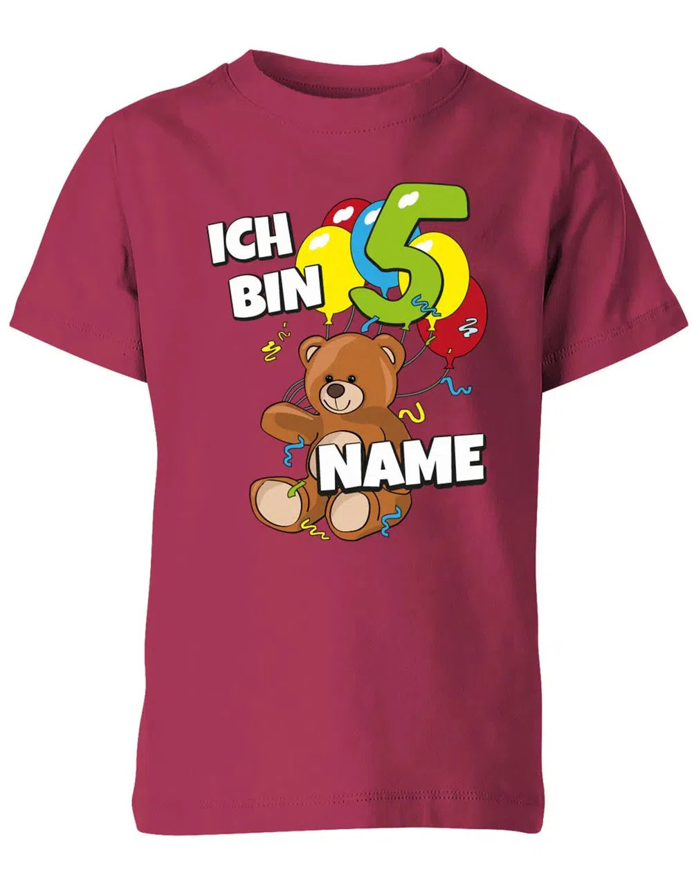 T-Shirt 5 Geburtstag ich bin 5 Teddybär mit 5 Luftballons und Name