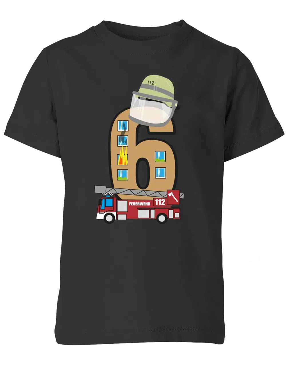 T-Shirt 6 Geburtstag Feuerwehr Junge und Mädchen