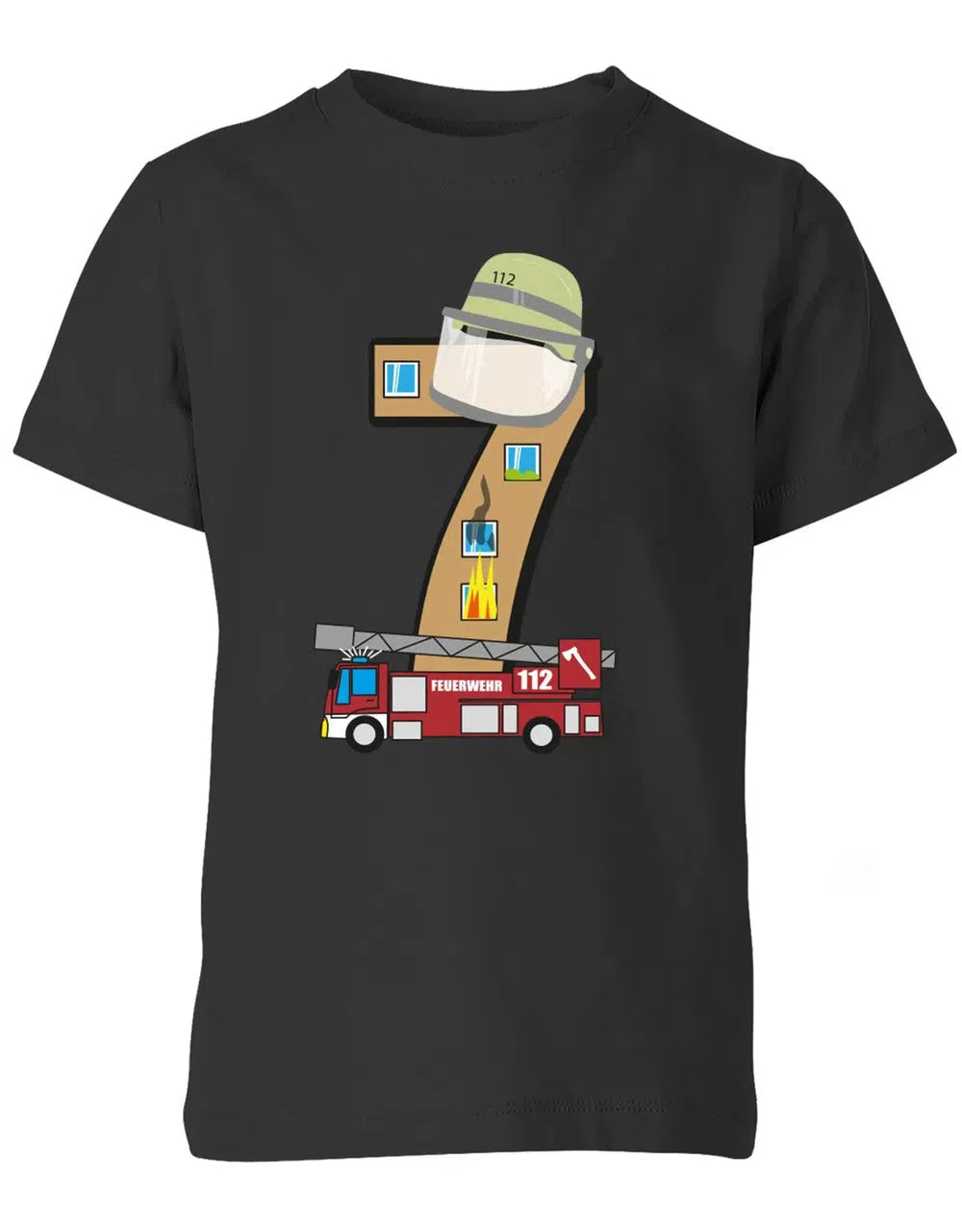 T-Shirt 7 Geburtstag Feuerwehr Junge und Mädchen