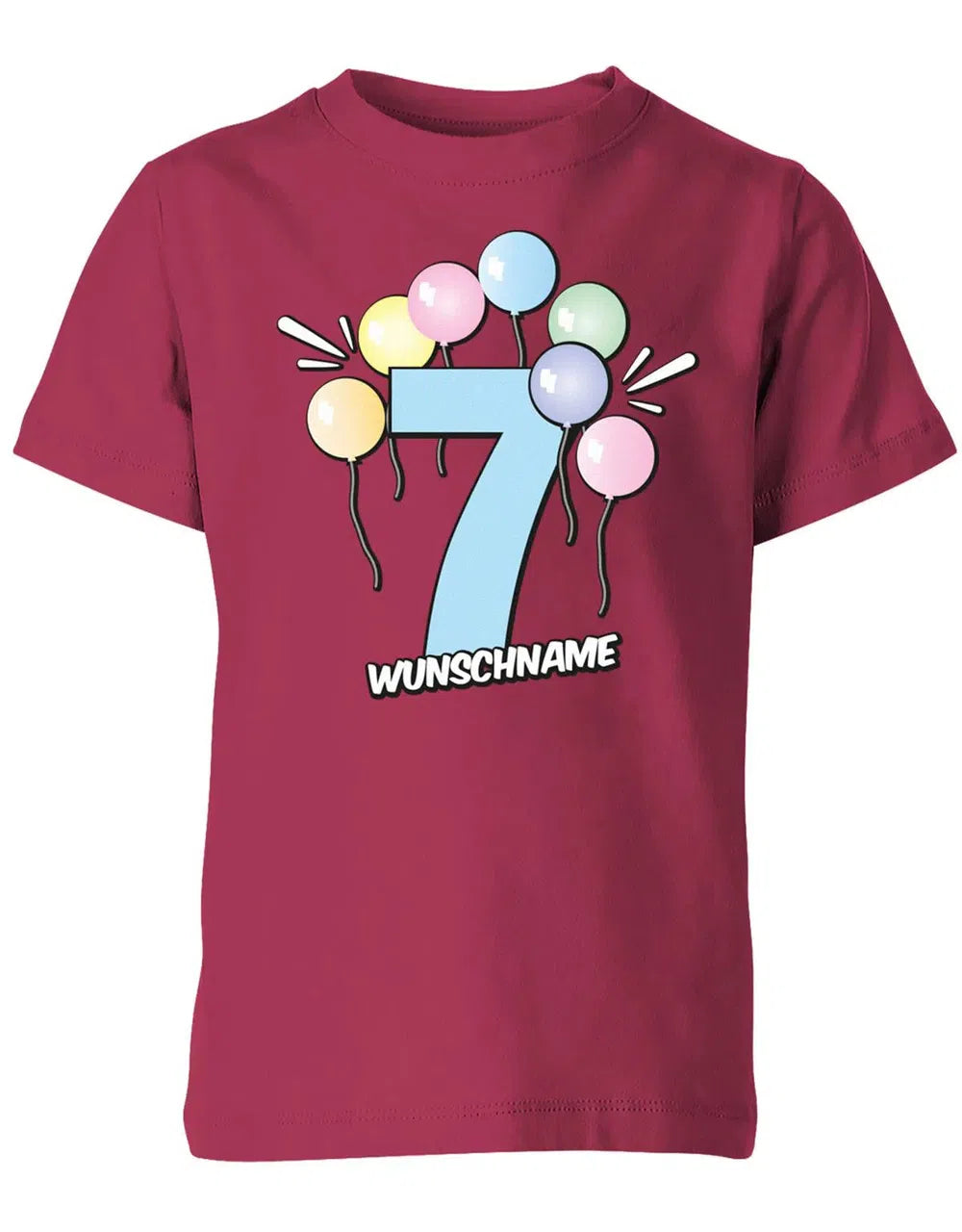 T-Shirt 7 Geburtstag Pastell Luftballons personalisiert mit Name für Junge und Mädchen