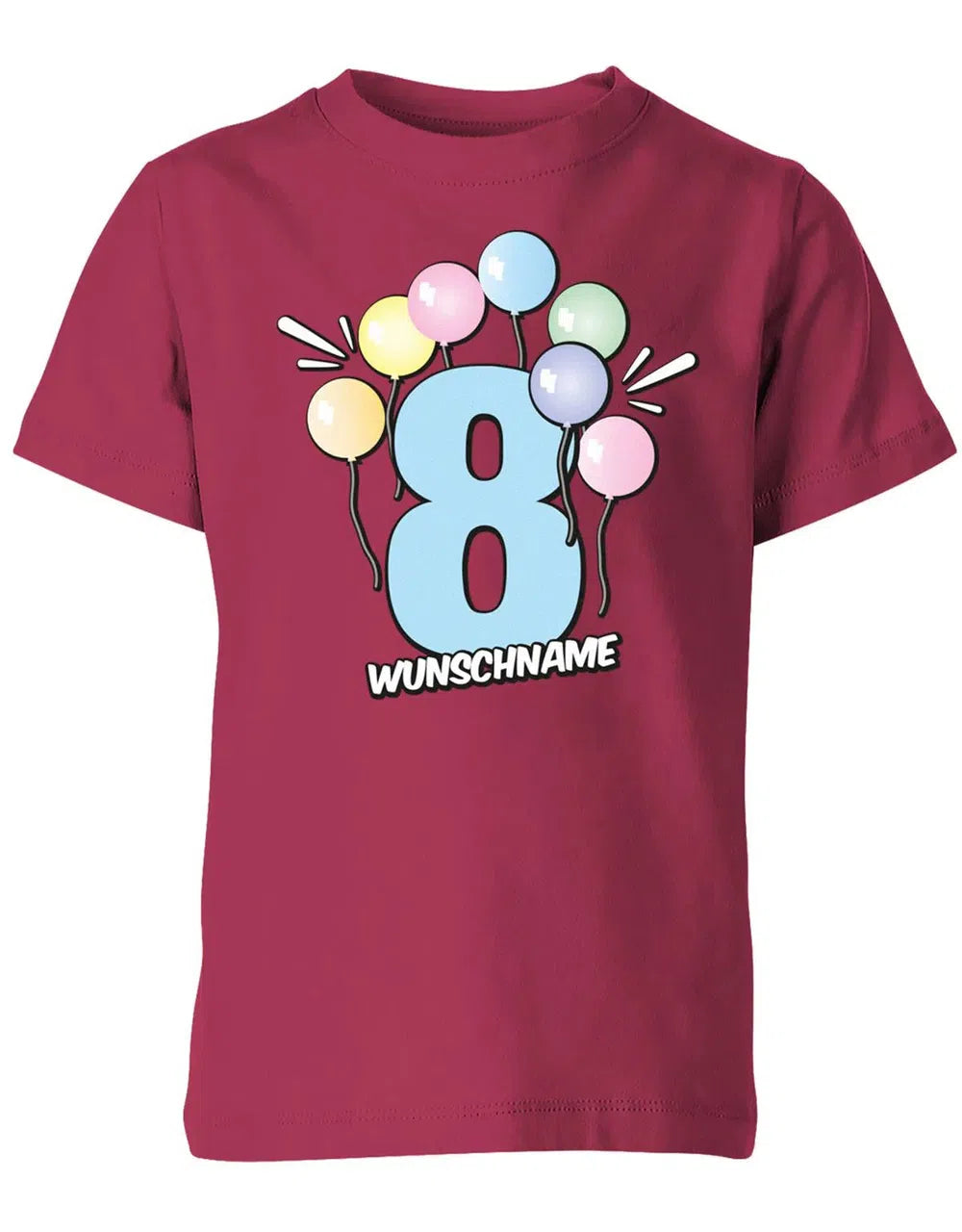 T-Shirt 8 Geburtstag Pastell Luftballons personalisiert mit Name für Junge und Mädchen