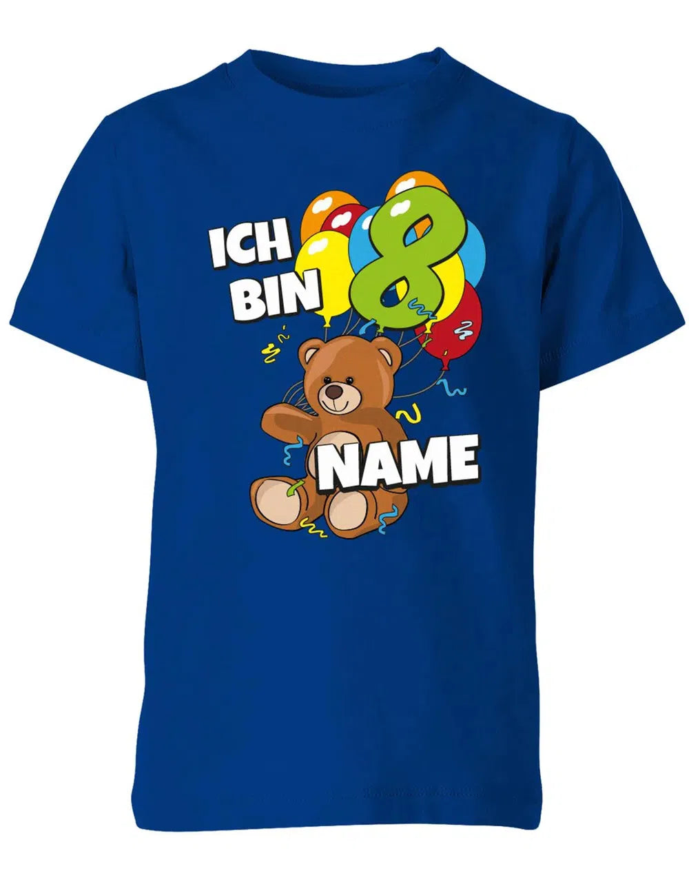 T-Shirt 8 Geburtstag ich bin 8 Teddybär mit 8 Luftballons und Name