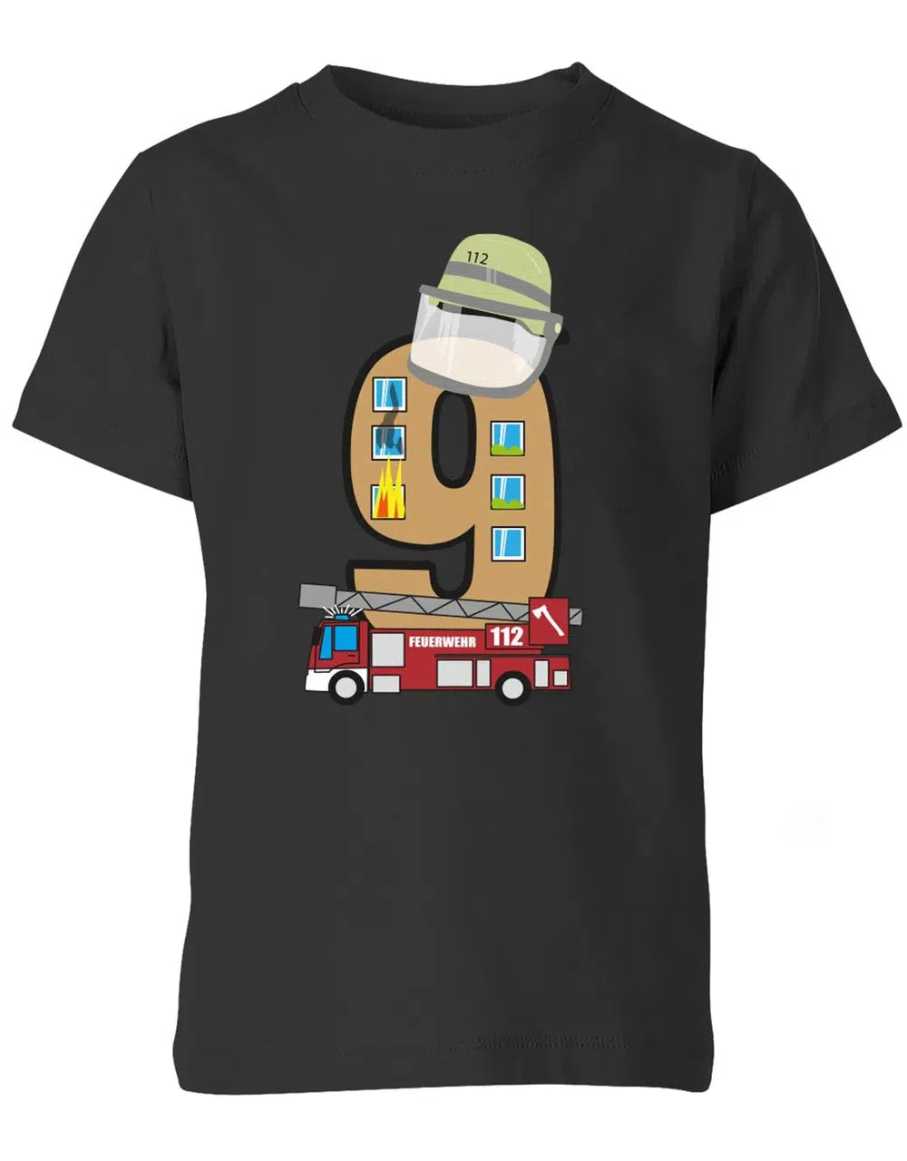 T-Shirt 9 Geburtstag Feuerwehr Junge und Mädchen