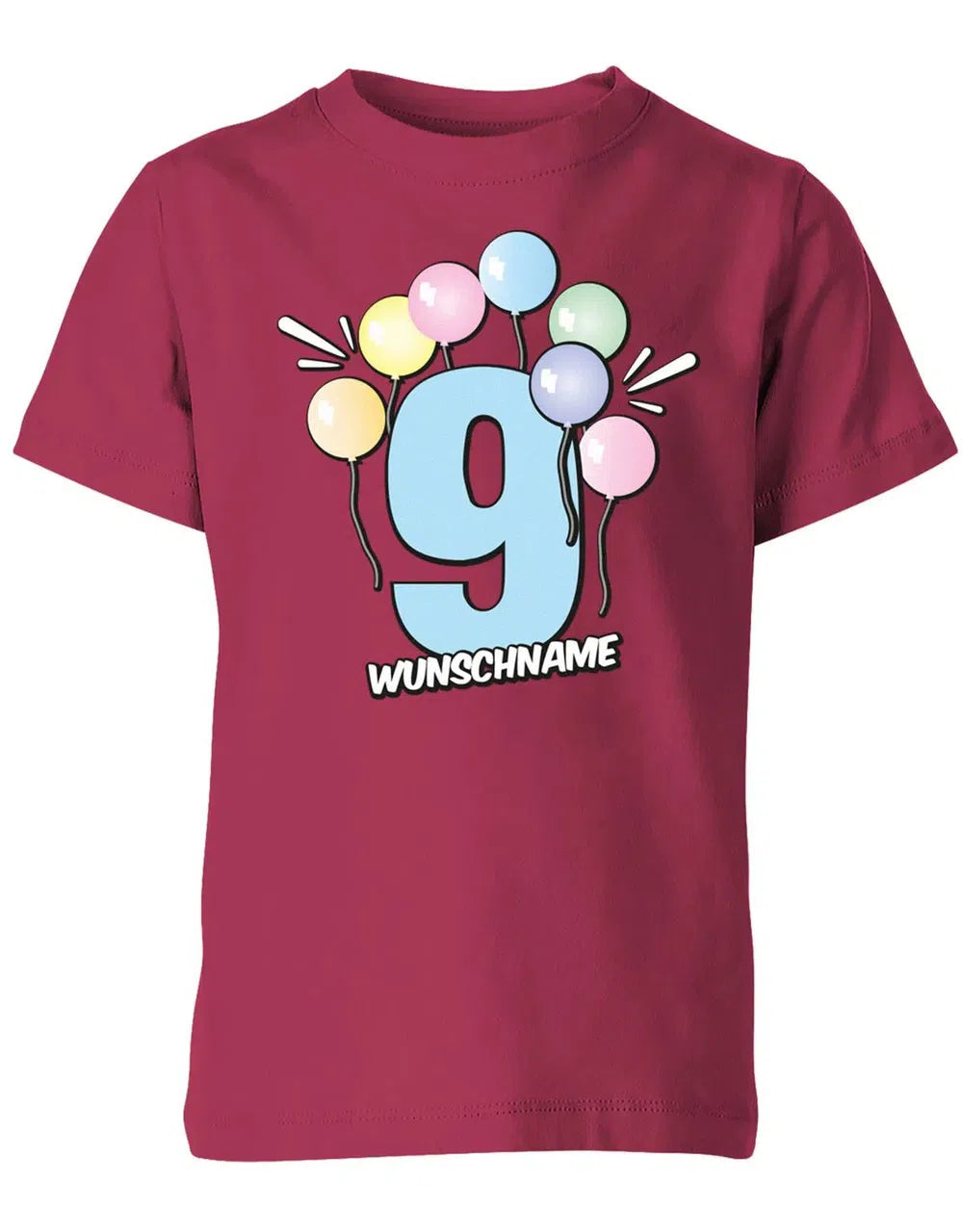 T-Shirt 9 Geburtstag Pastell Luftballons personalisiert mit Name für Junge und Mädchen