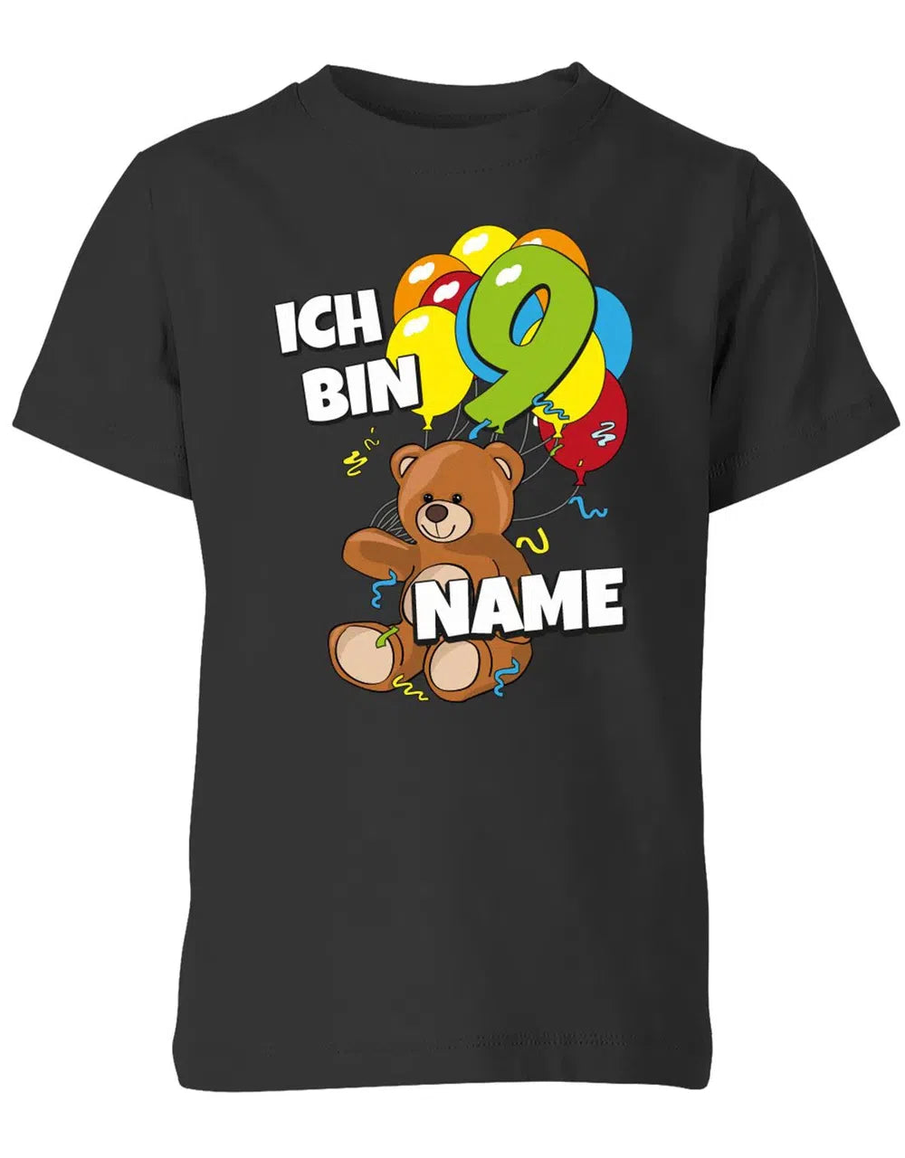 T-Shirt 9 Geburtstag ich bin 9 Teddybär mit 9 Luftballons und Name