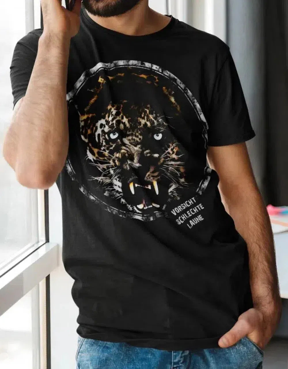 Vorsicht Schlechte Laune Leopard - Raubtier - Herren T-Shirt
