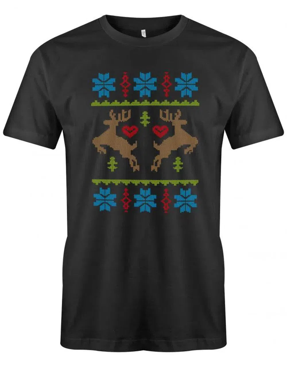 Weihnachten Strickmuster Rudolf Schnee Tannenbaum Herren T-Shirt