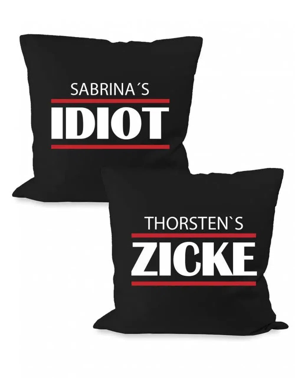 Wunschnamen Idiot und Zicke Couple Partner Kissen Set