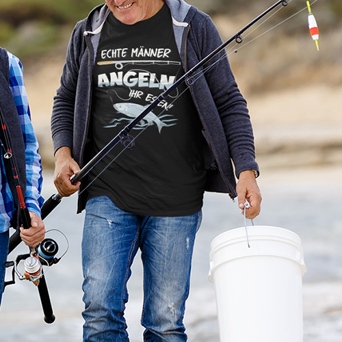 das perfekte t shirt zum Angeln. Geschenkidee für Angler. Echte Männer Angeln ihr essen