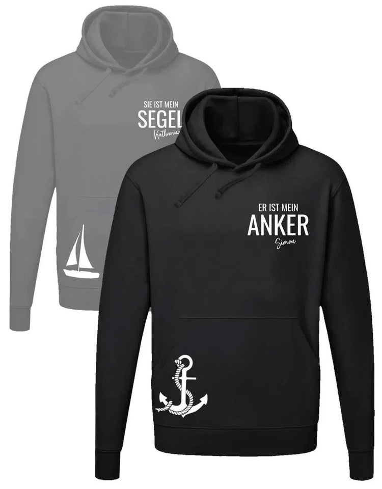 Partner Hoodie - Er ist mein Anker, Sie ist mein Segel - für Paare - Couple Hoodie