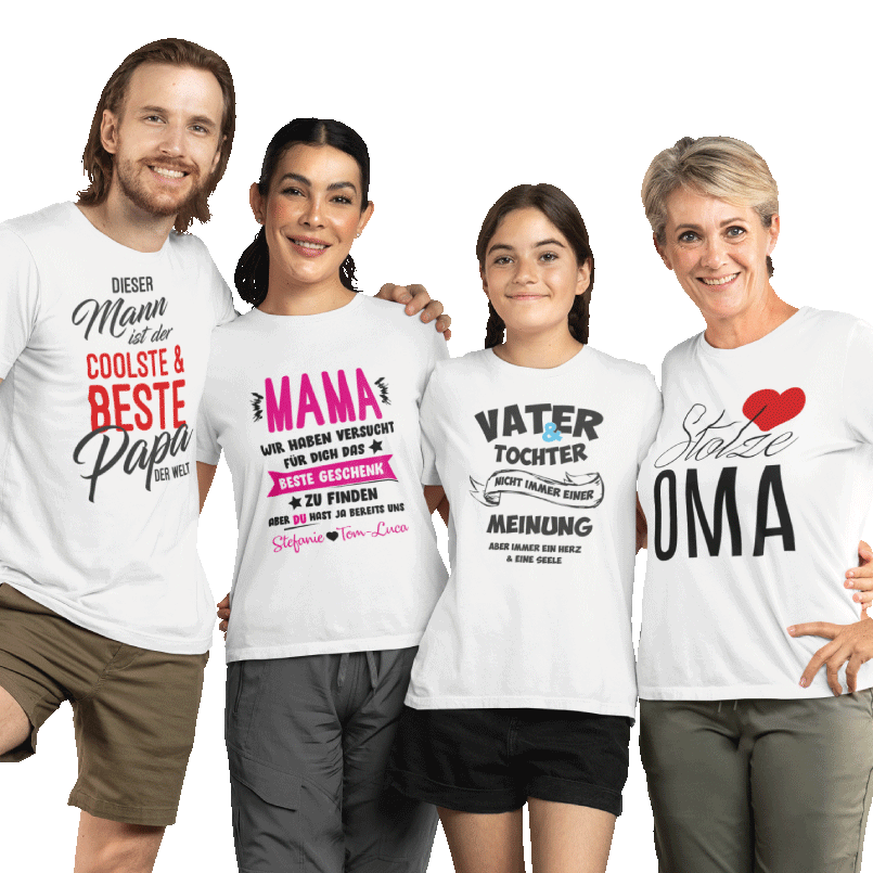 dein familien t shirt bedruckt mit lustigen designs. Für oma & Opa, Mama & papa, Onkel & Tante