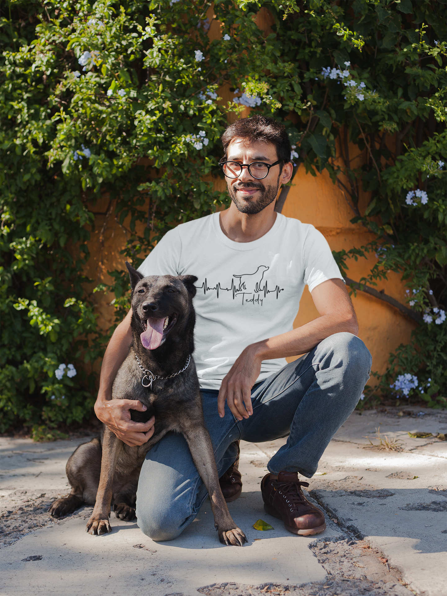 bedrucktes herzschlag tshirt für Männer und Frauen. Mit Haustier, Segelbot, oder anderen Motiven