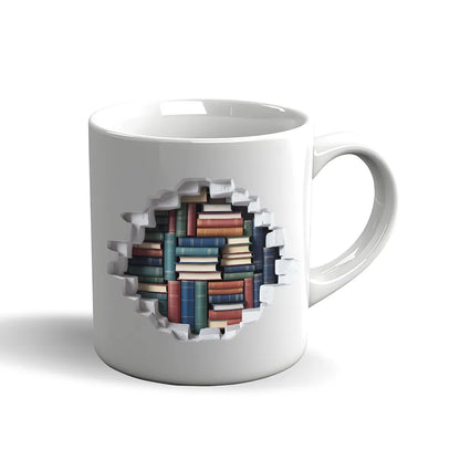 Bücher Tasse – 3D Effekt Motiv mit Bücherregal
